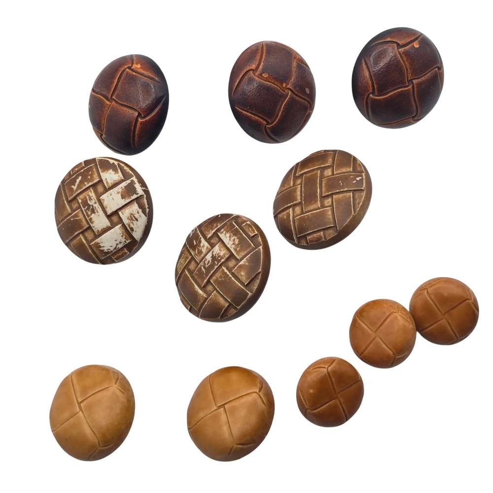 Vintage Woven Leather Look Shank Buttons Brown‎ Tan Mixed Lot 11pc Blazer Coat